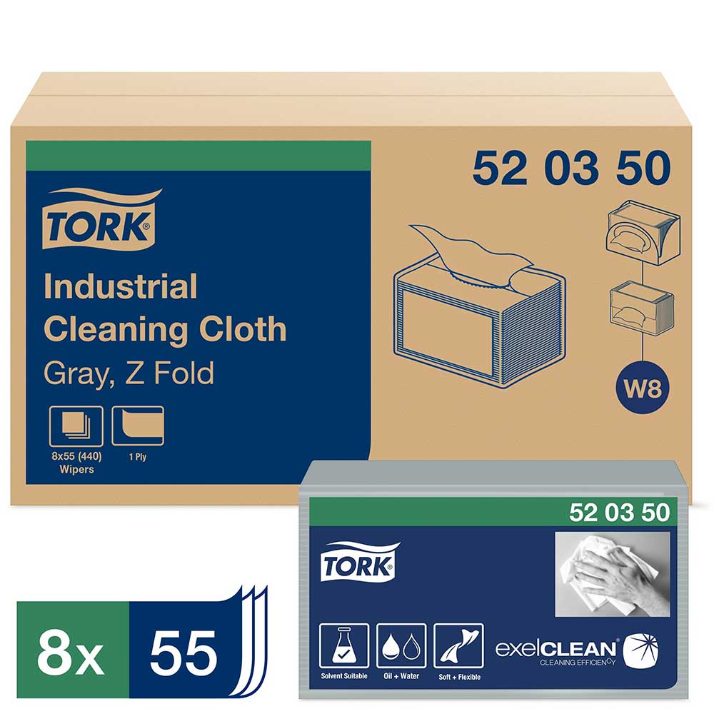 Tork Premium Grey W8 1 Ply Folded Industrial Cleaning Cloth, 2.48 X 2.99 In -- 440 Per Case
