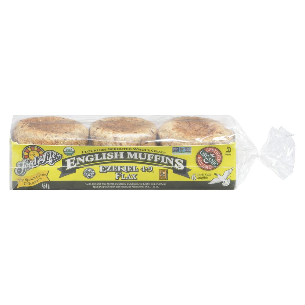 Food For Life Ezekiel 4:9 Organic Sprouted Whole Grain Flax English Muffins, 454 G