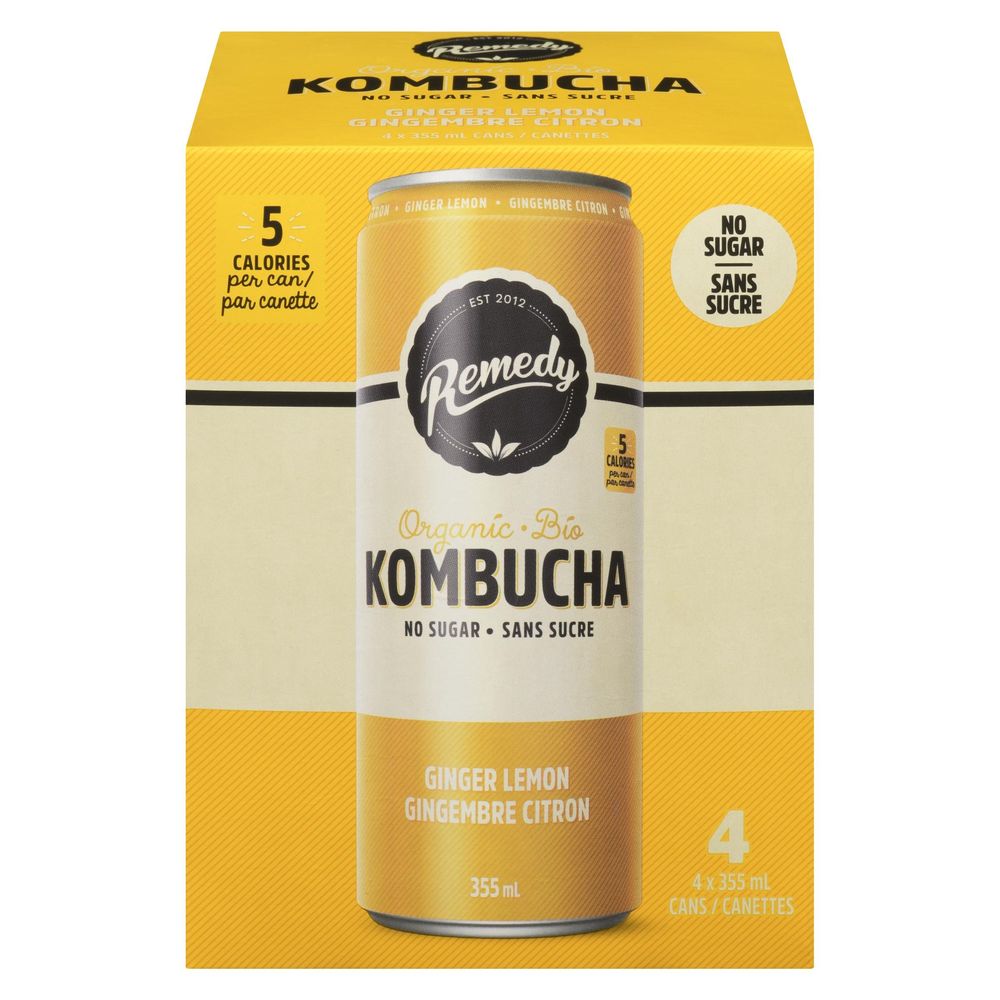 Remedy Kombucha Gingembre-citron, 355 Ml – 24 Par Caisse