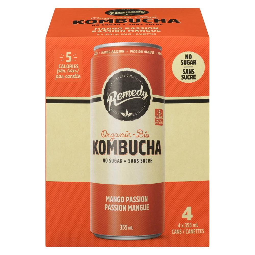 Remedy Kombucha Mangue Passion, 355 Ml – 24 Par Caisse
