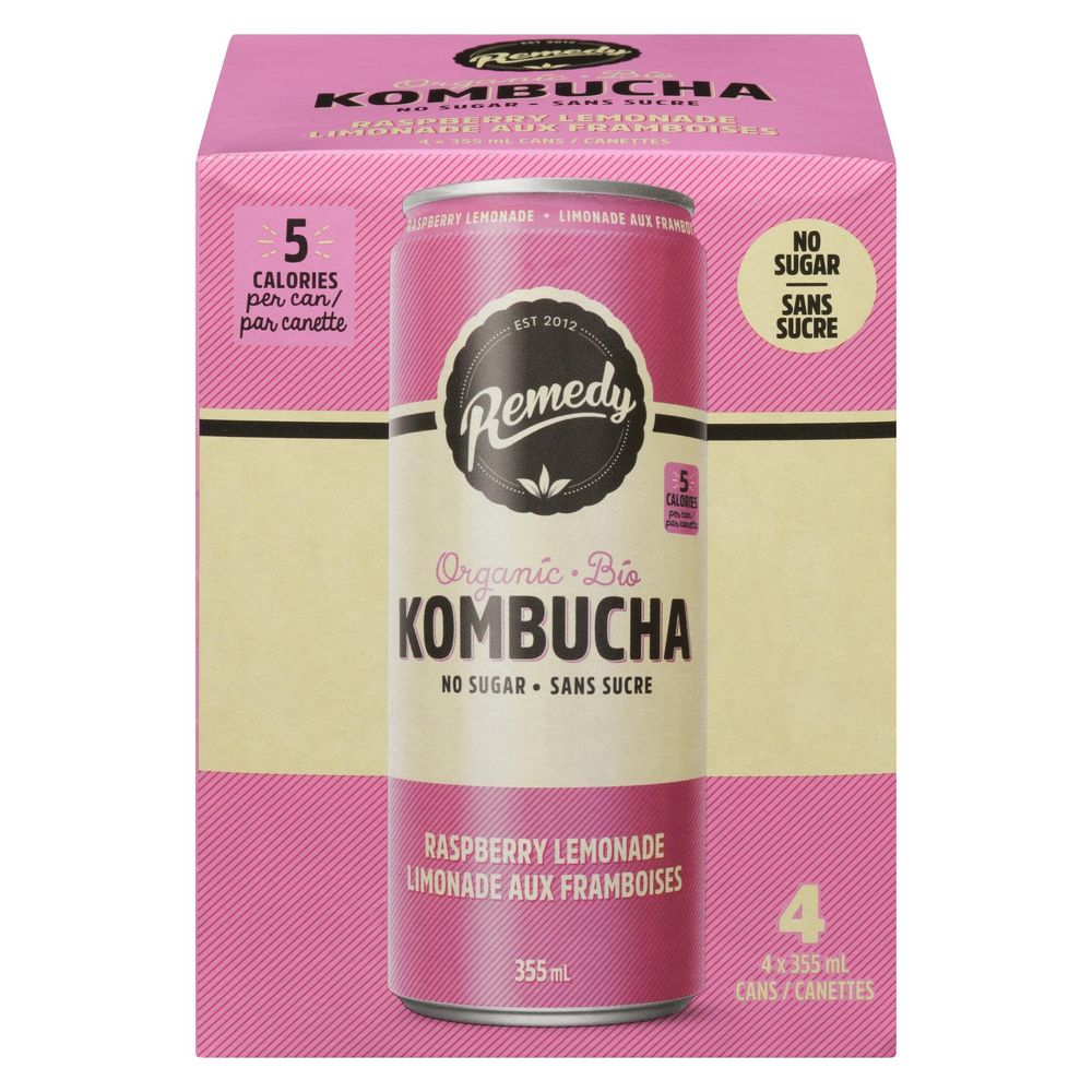 Remedy Kombucha À La Limonade Framboise, 355 Ml – 24 Par Caisse