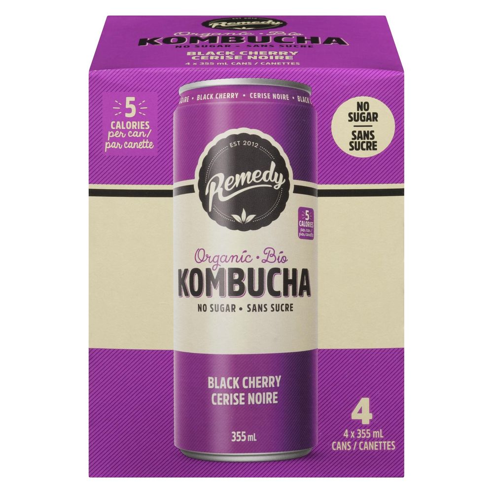 Remedy Kombucha À La Cerise Noire, 355 Ml – 24 Par Caisse