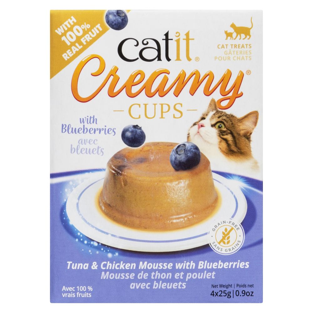 Catit 25 G Tuna And Chicken Mousse With Blueberry Creamy Cups, 4 Count -- 12 Per Case