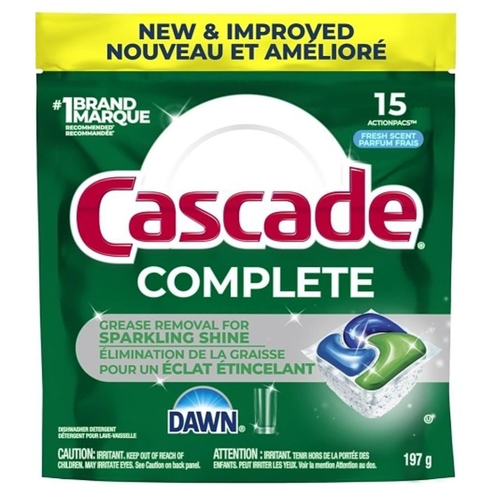 Cascade Complete Fresh Scent Dishwasher Detergent Actionpacs, 15 Count -- 5 Per Case