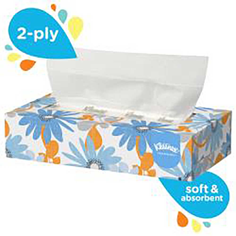 Kleenex White 2 Ply Facial Tissue - Flat Box, 2 X 4.75 X 8.875 In -- 3600 Per Case