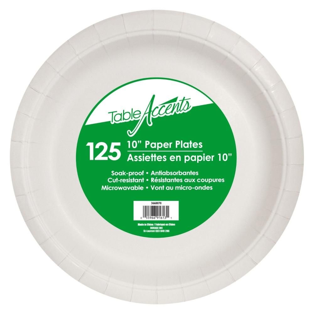 Table Accents Assiettes En Papier Imperméable De 25 Cm, Paquet De 125 (4 Par Boîte)