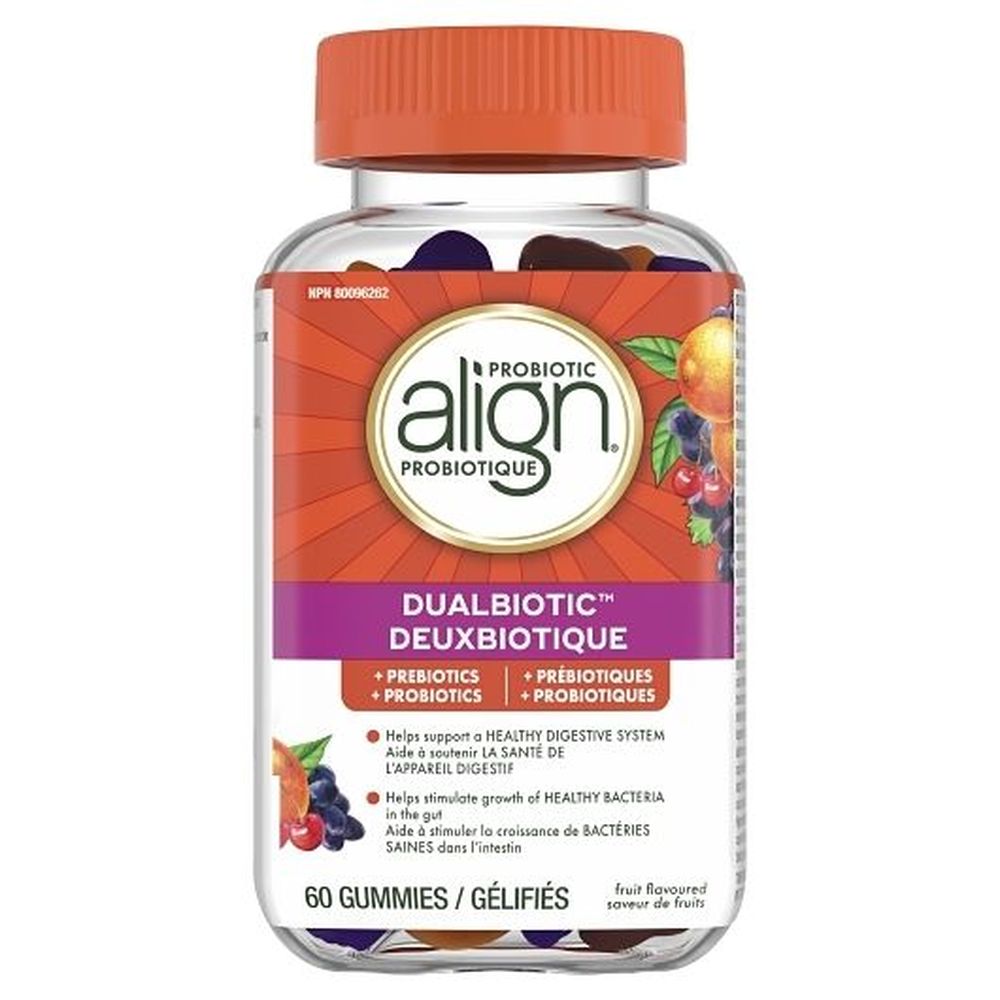 Align Dualbiotic Prebiotic Plus Probiotic Gummies Supplement, 60 Count -- 12 Per Case