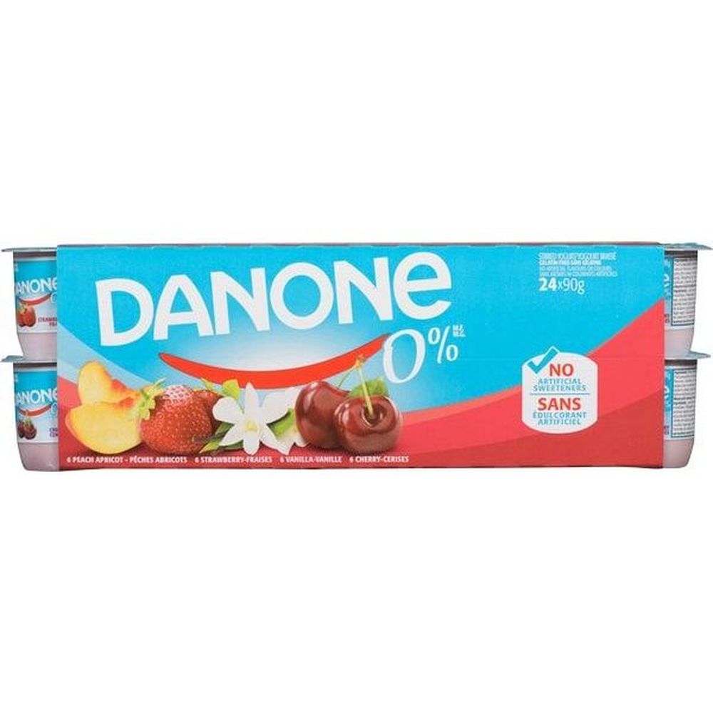 Danone 0 Percent Milk Fat Strawberry/vanilla/peach-apricot/cherry Yogurt, 90 G -- 48 Per Case