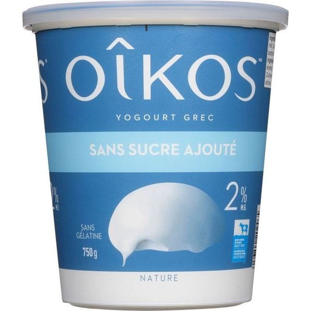 Oikos No Sugar Added Plain Greek Yogurt, 750 G -- 6 Per Case
