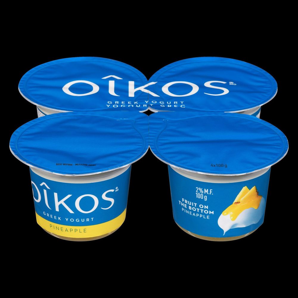 Oikos 2 Percent Milk Fat Pineapple Greek Yogurt, 100 G -- 24 Per Case