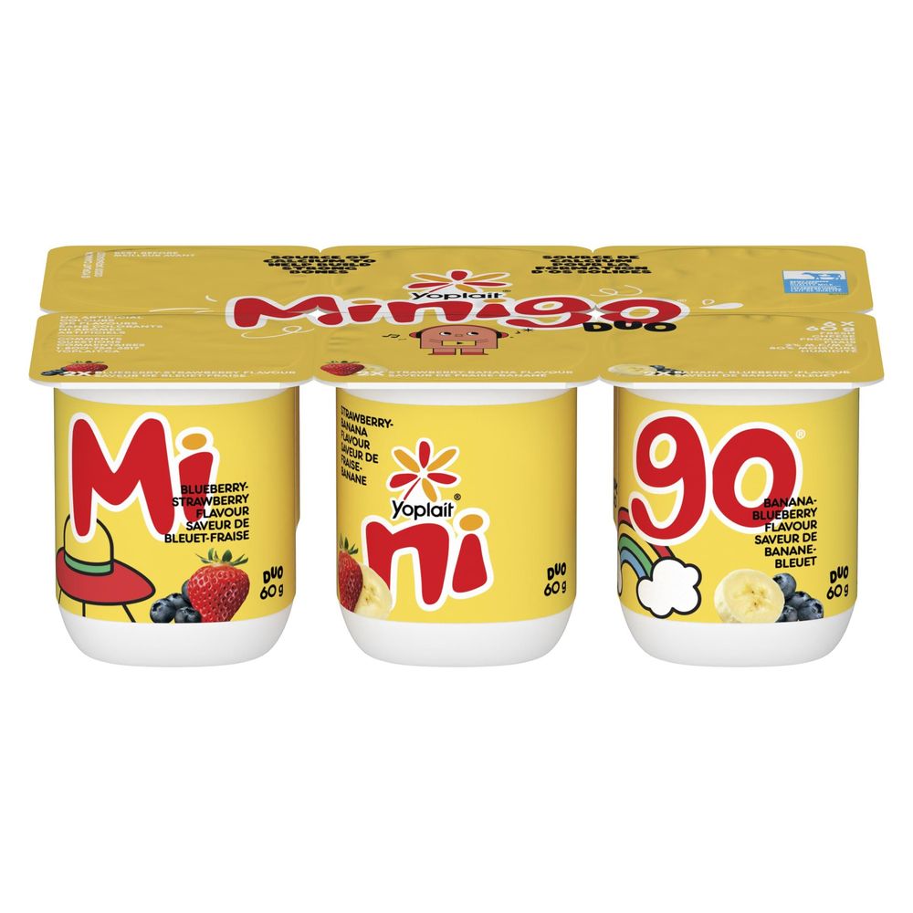 Yoplait Minigo Duo 2 Percent Milk Fat Fresh Cheese Blueberry Strawberry/strawberry Banana/banana Blueberry Kid Yogurt, 6 Count -- 12 Per Case