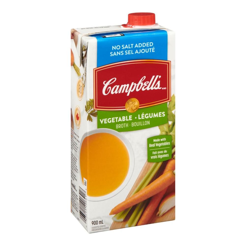 Campbell's Bouillon De Légumes Sans Sel Ajouté, 900 Ml – 12 Par Boîte