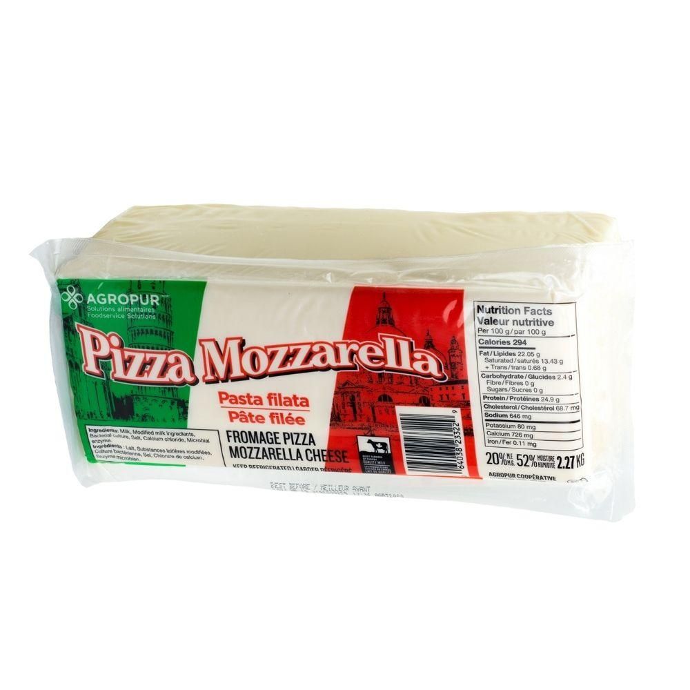 Agropur 20 Percent Milk Fat 3d Pizza Mozzarella Cheese Block, 2.27 Kg - 8 Per Case