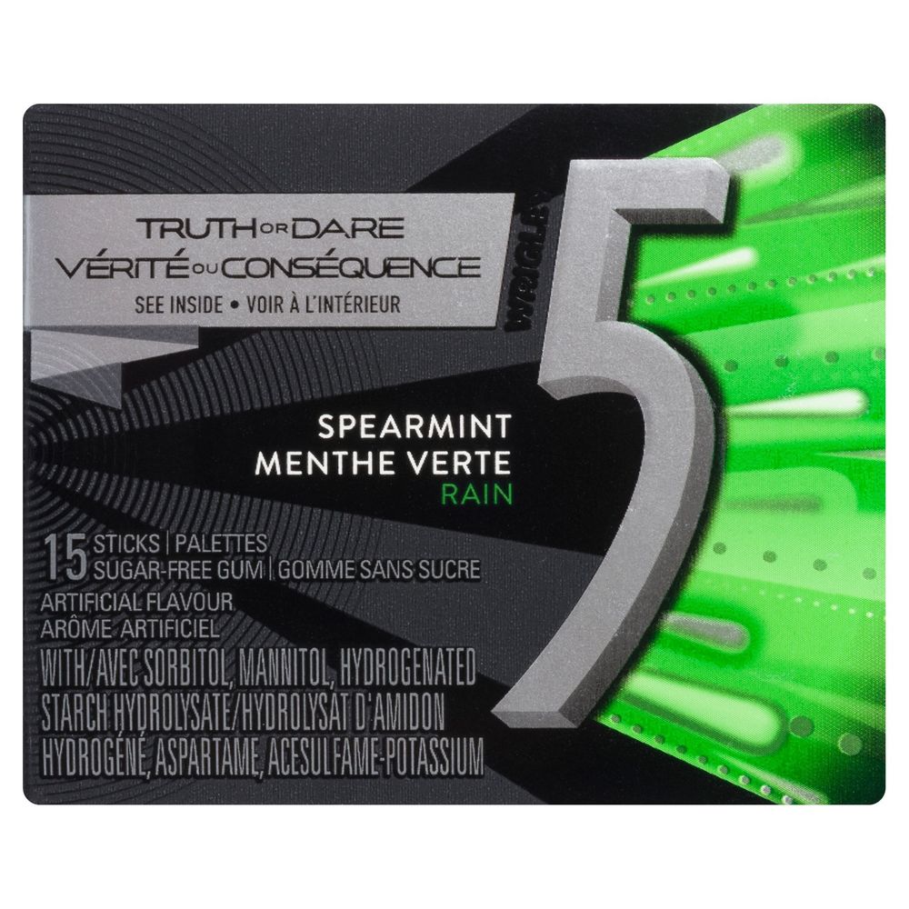 5 Gum Spearmint Rain Sugar Free Chewing Gum Stick, 15 Count -- 120 Per Case