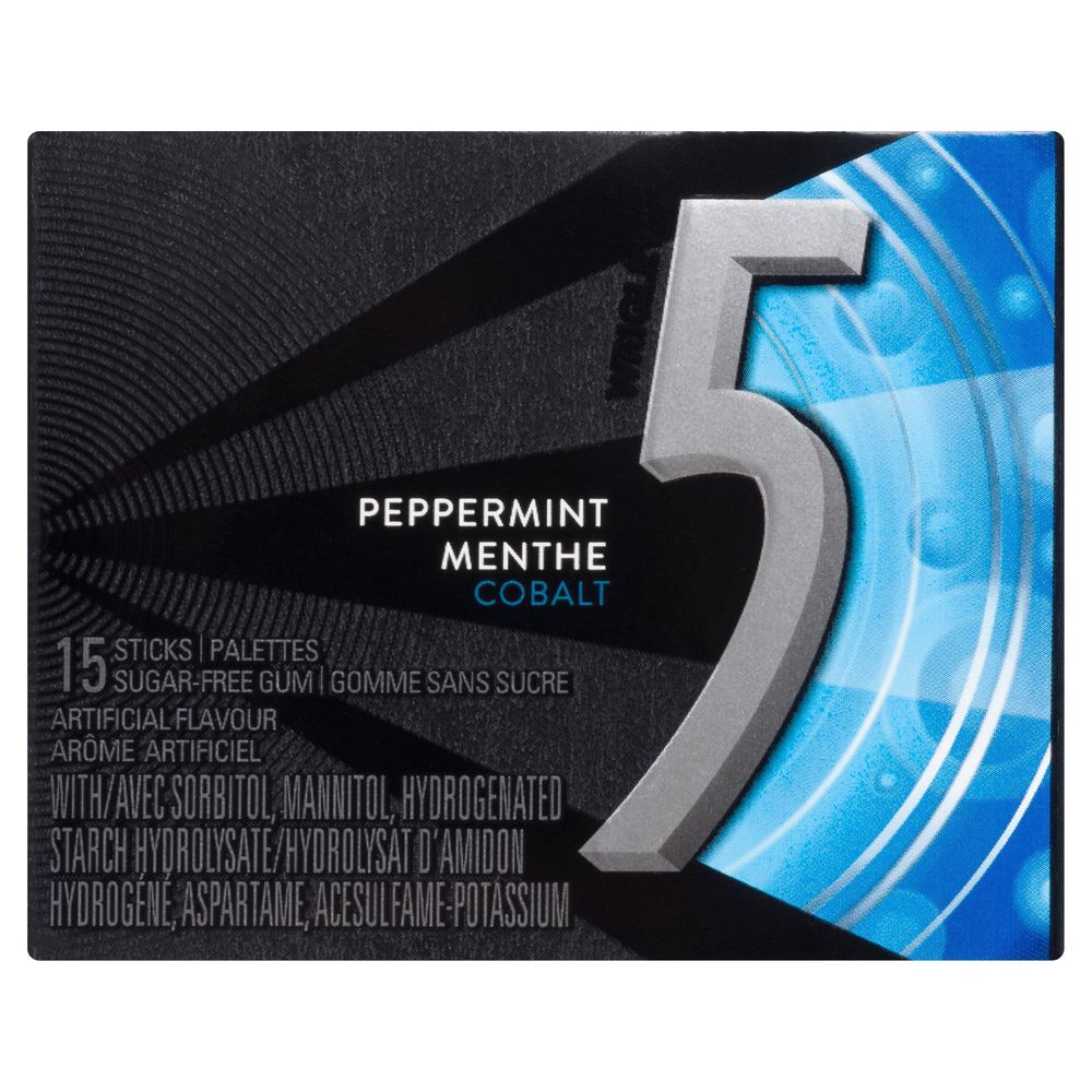 5 Gum Peppermint Cobalt Sugar Free Chewing Gum, 15 Count -- 120 Per Case