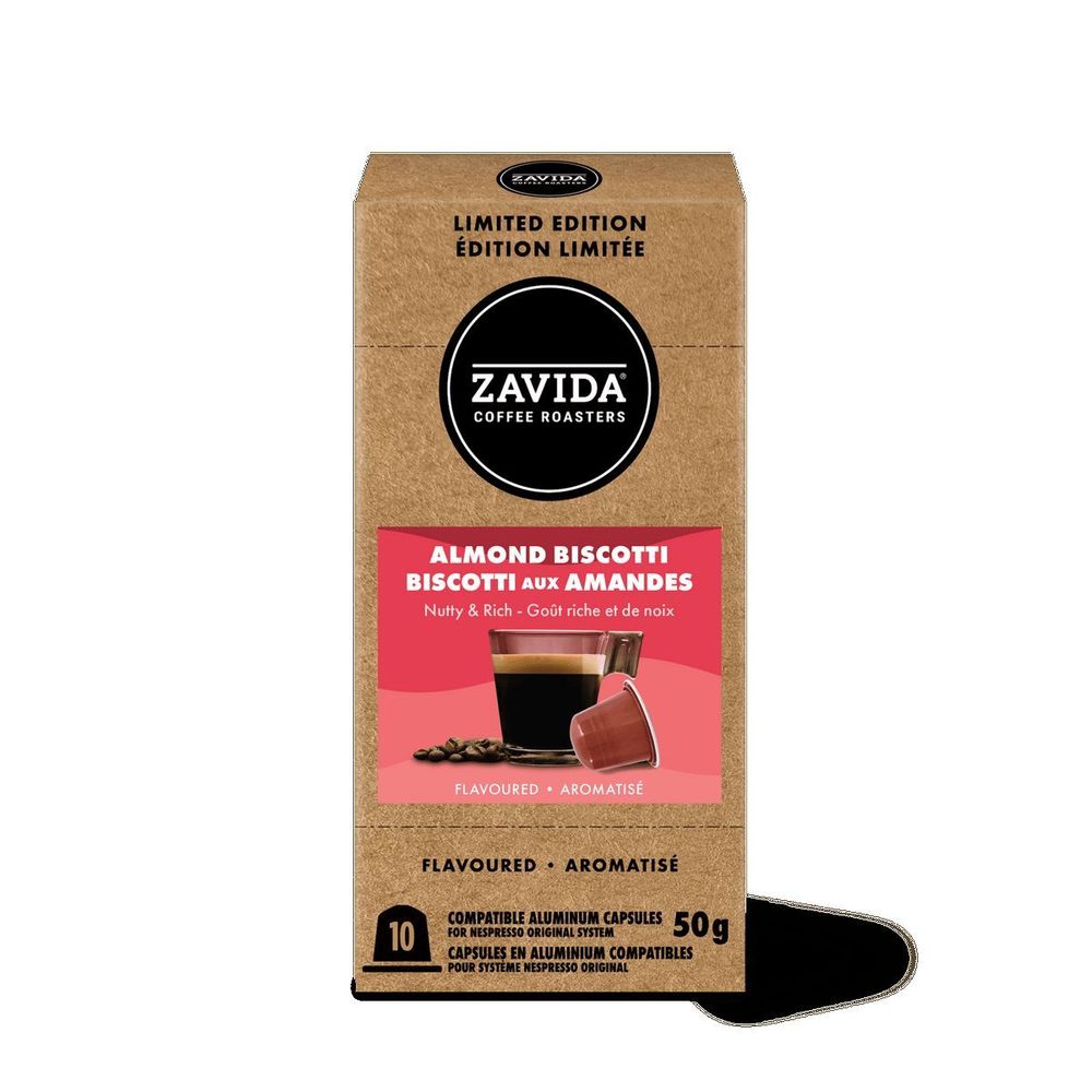 Zavida 5 G Almond Biscotti Nespresso Aluminum Capsules, 10 Count -- 6 Per Case