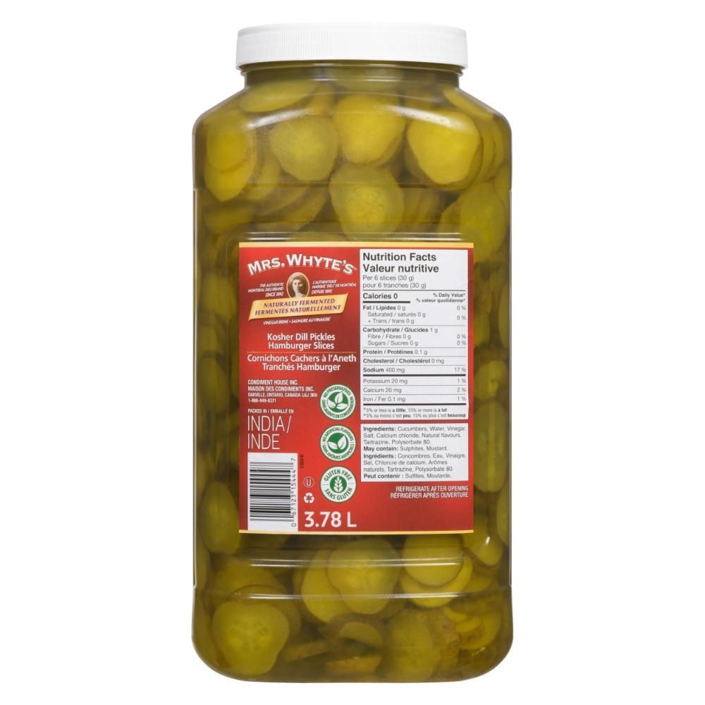 Whyte's Kosher Dill Pickles Hamburger Slices, 3.78 L - 2 Per Case
