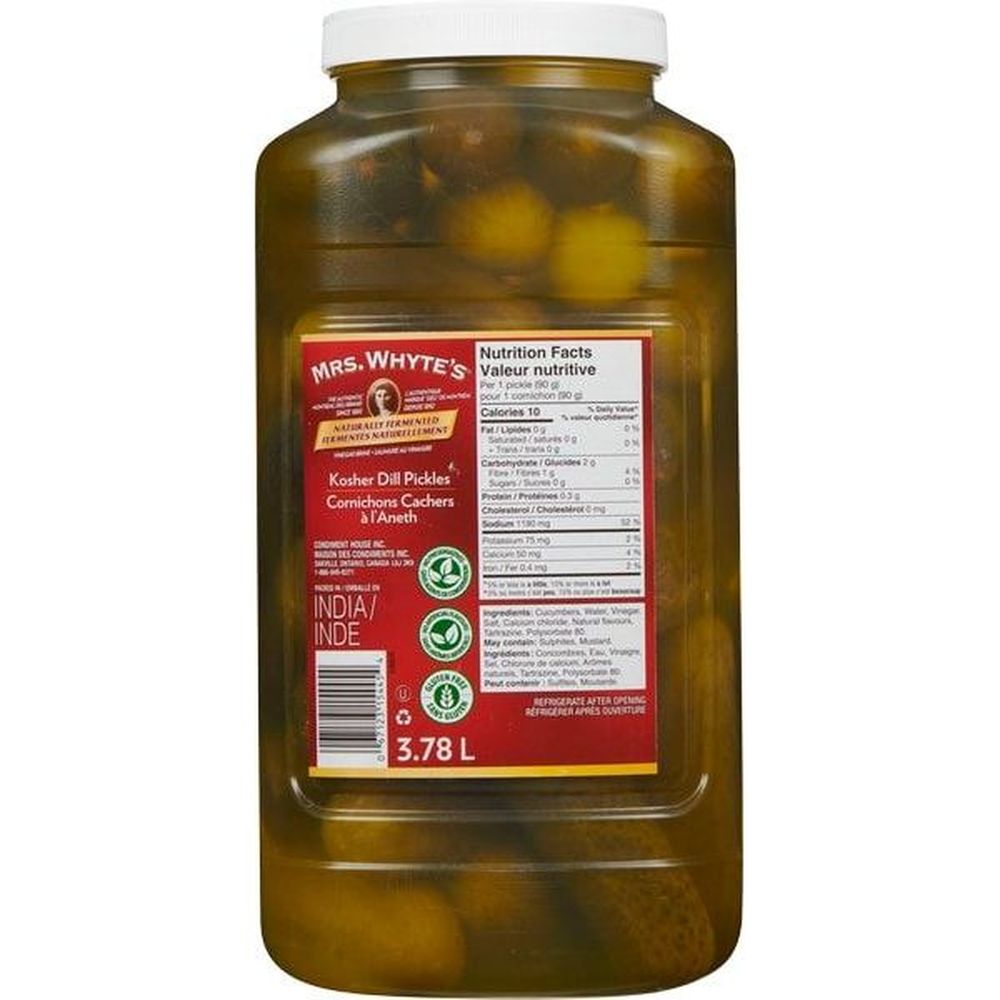 Mrs. Whyte's Kosher Style Dill Pickles, 3.78 L -- 2 Per Case