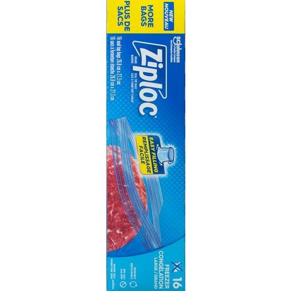 Ziploc Easy Open Tabs Large Freezer Bag, 14 Count -- 12 Per Case