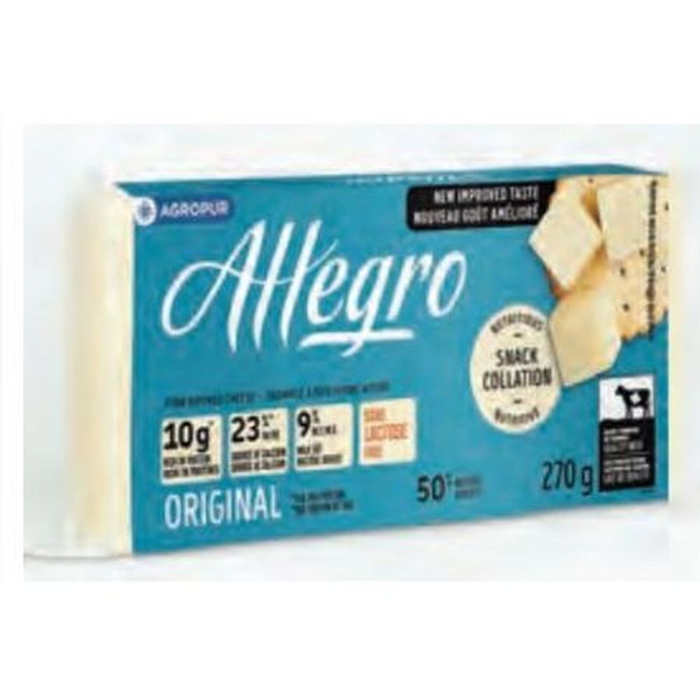 Allegro 9 Percentage Milk Fat Lactose Free Original White Cheese, 270 G -- 12 Per Case