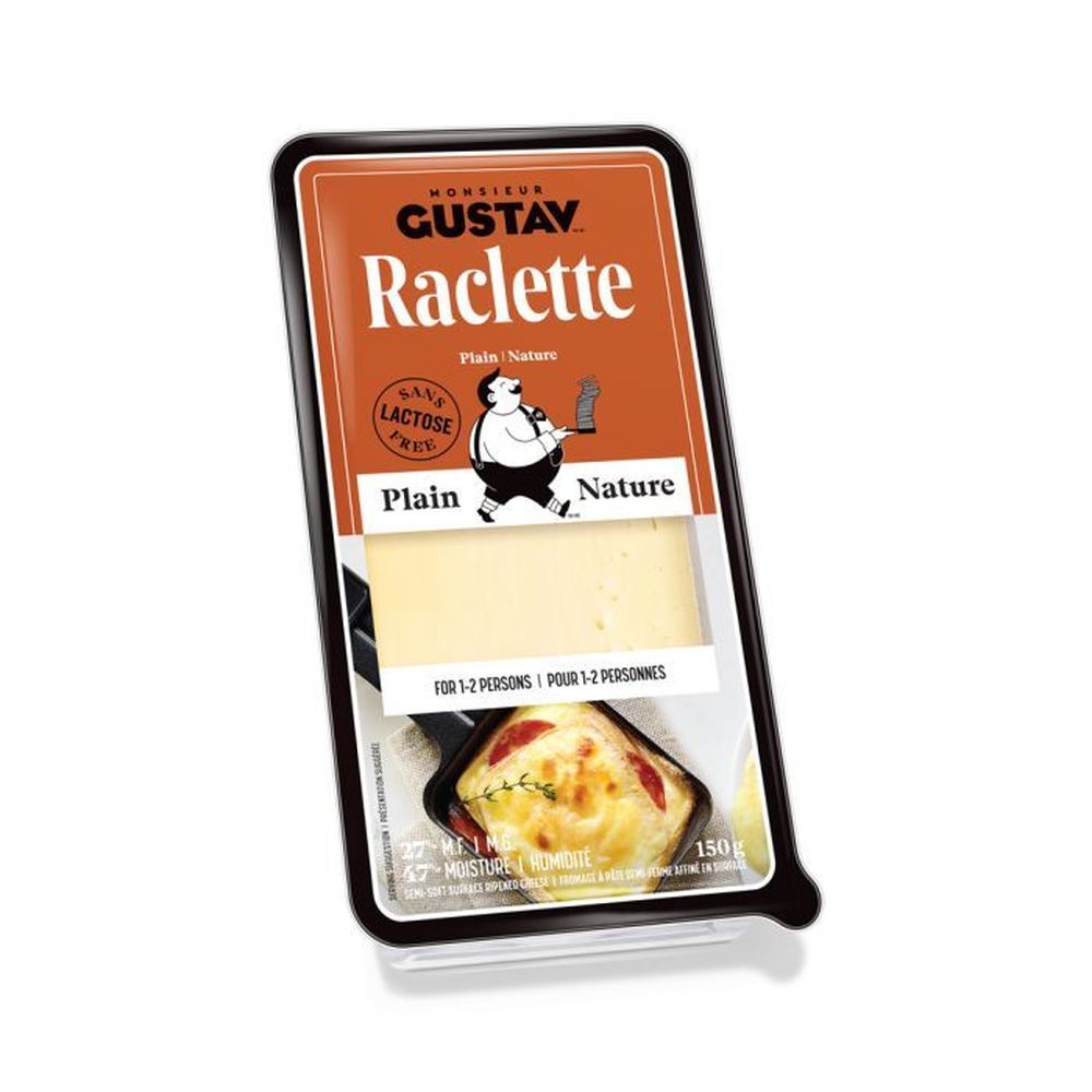 Gustav Fromage À Raclette Nature Sans Lactose, 150 G – 12 Unités Par Caisse