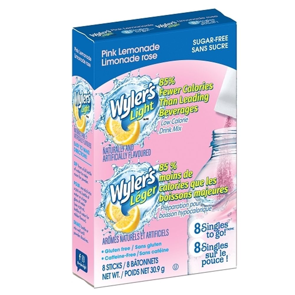 Wyler's Préparation Pour Boisson Légère Sans Sucre À La Limonade Rose, 30,9 G – 12 Sachets Par Boîte