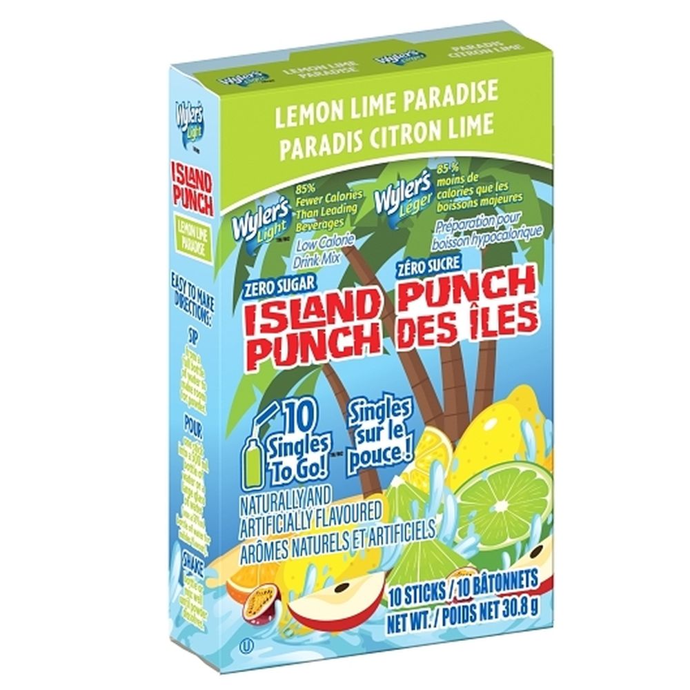 Wyler's Préparation Pour Boisson Punch Insulaire Sans Sucre, Saveur Citron Vert Léger, 30,8 G – 12 Sachets Par Boîte