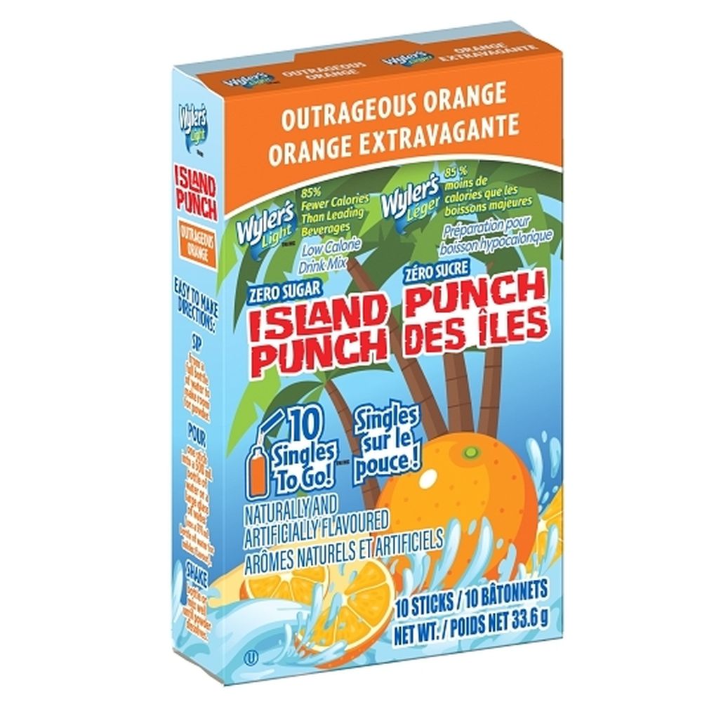 Wyler's Préparation Pour Boisson Punch Des Îles Sans Sucre À L'orange Claire, 33,6 G – 12 Par Boîte