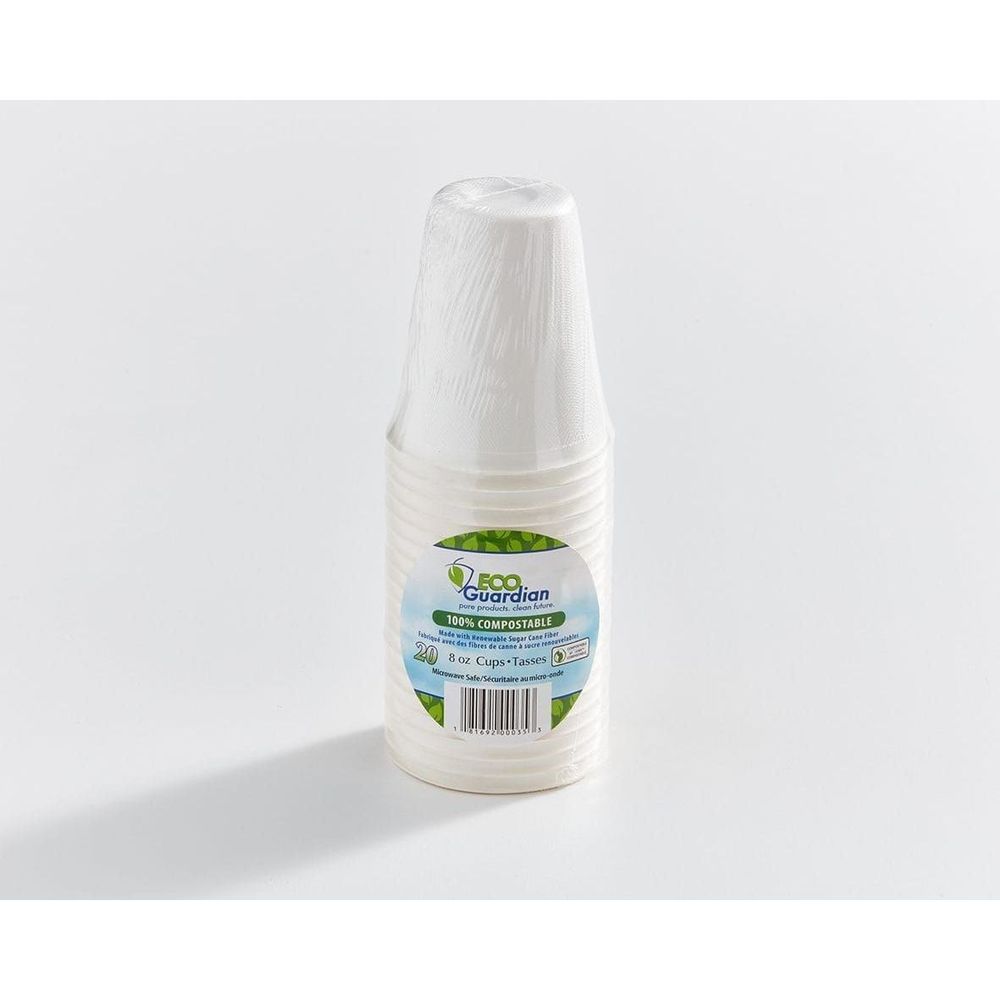 Eco Guardian 8 Oz Compostable Bagasse Single Wall Hot Drink Cup, 20 Count -- 480 Per Case
