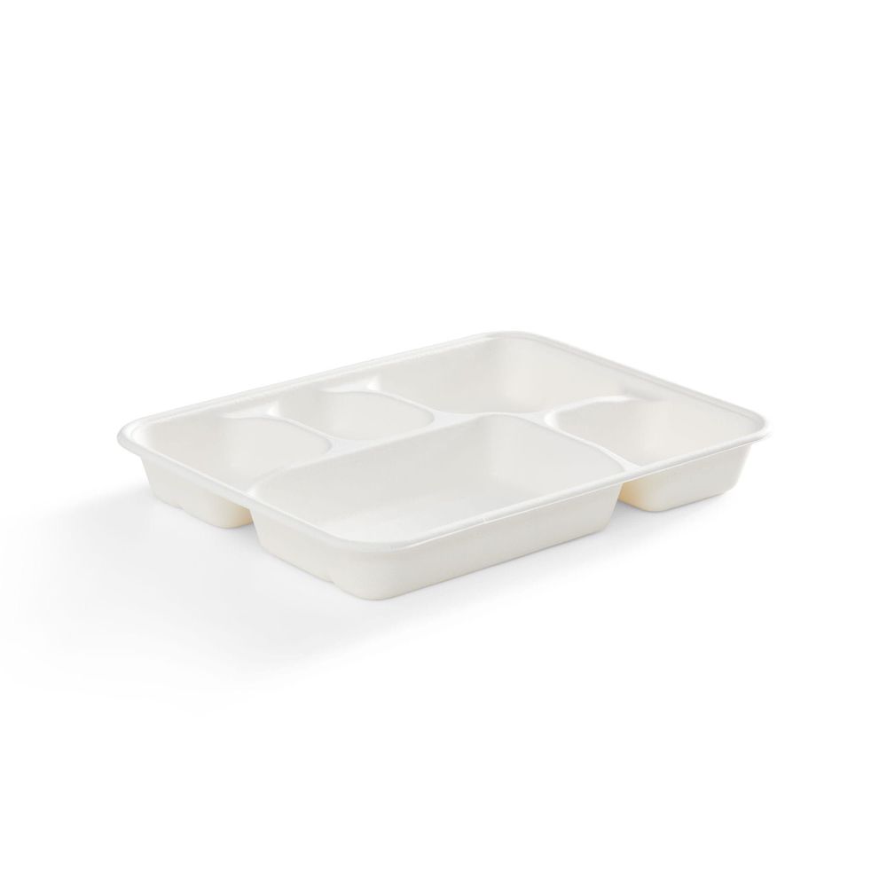 Eco Guardian Compostable Bagasse Rectangular Fibre 5 Compartment Tray, 11 X 8.6 X 1.4 Inch -- 500 Per Case