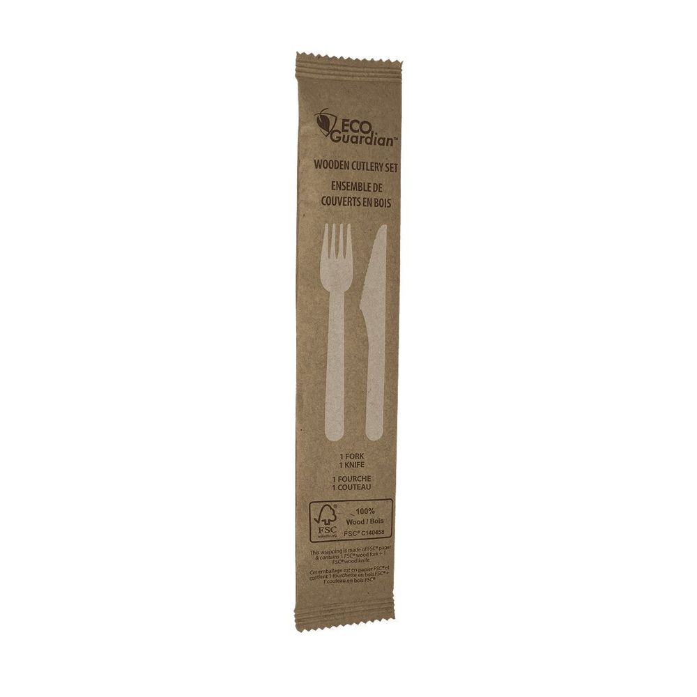 Eco Guardian Compostable Wooden Fork And Knife Cutlery Set, 6.5 In -- 600 Per Case