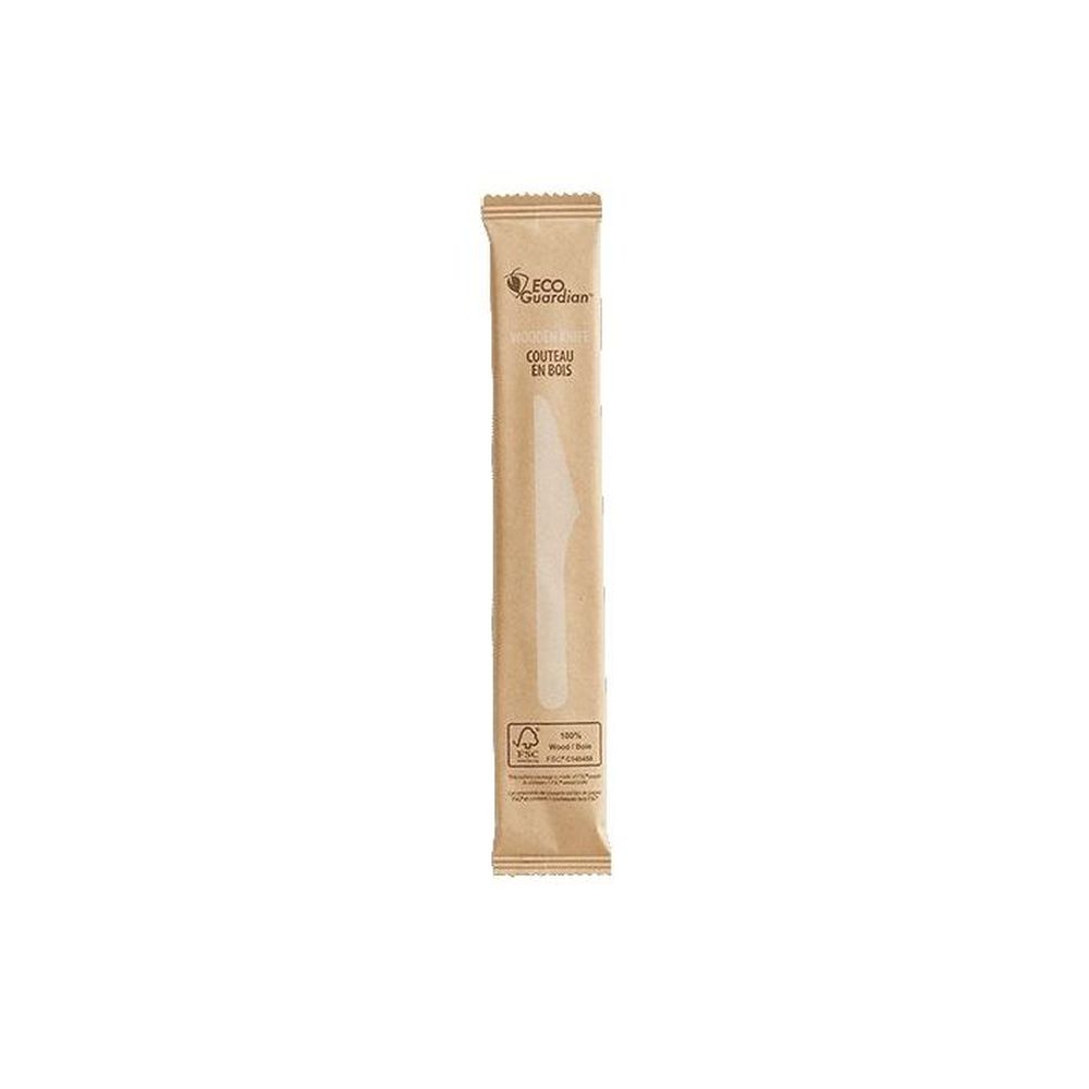 Eco Guardian Compostable Individually Wrapped Wooden Knife, 6.5 In -- 600 Per Case