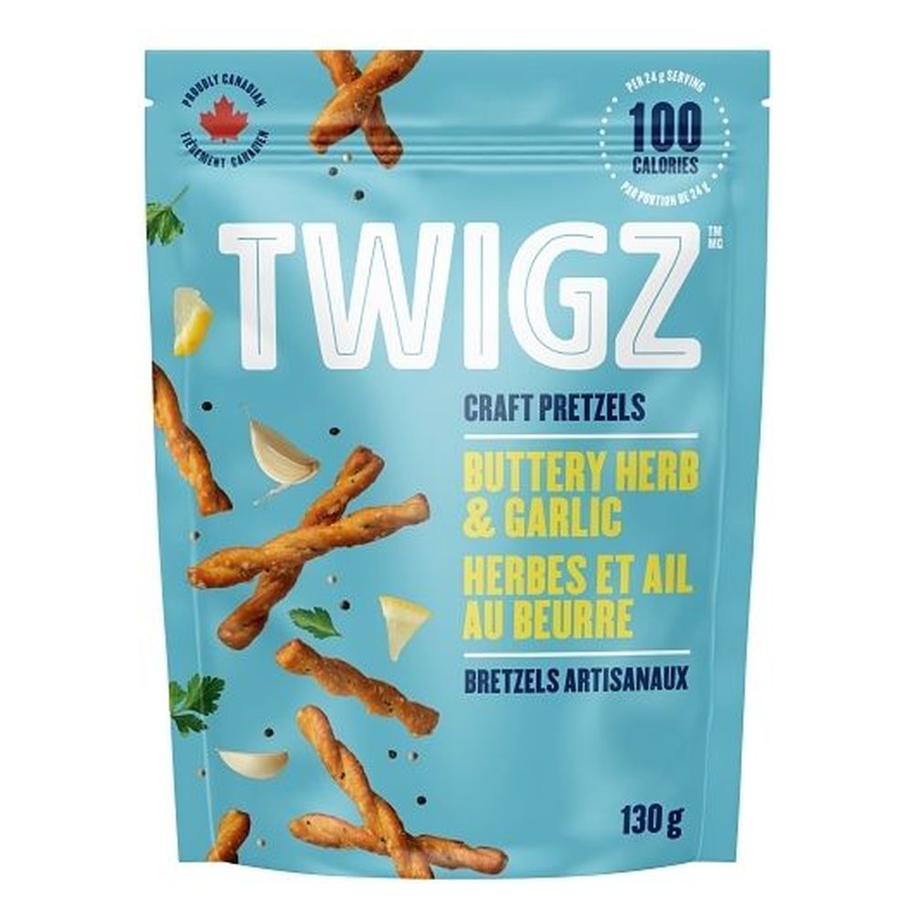 Twigz Buttery Herb And Garlic Craft Pretzels, 130 G -- 12 Per Case