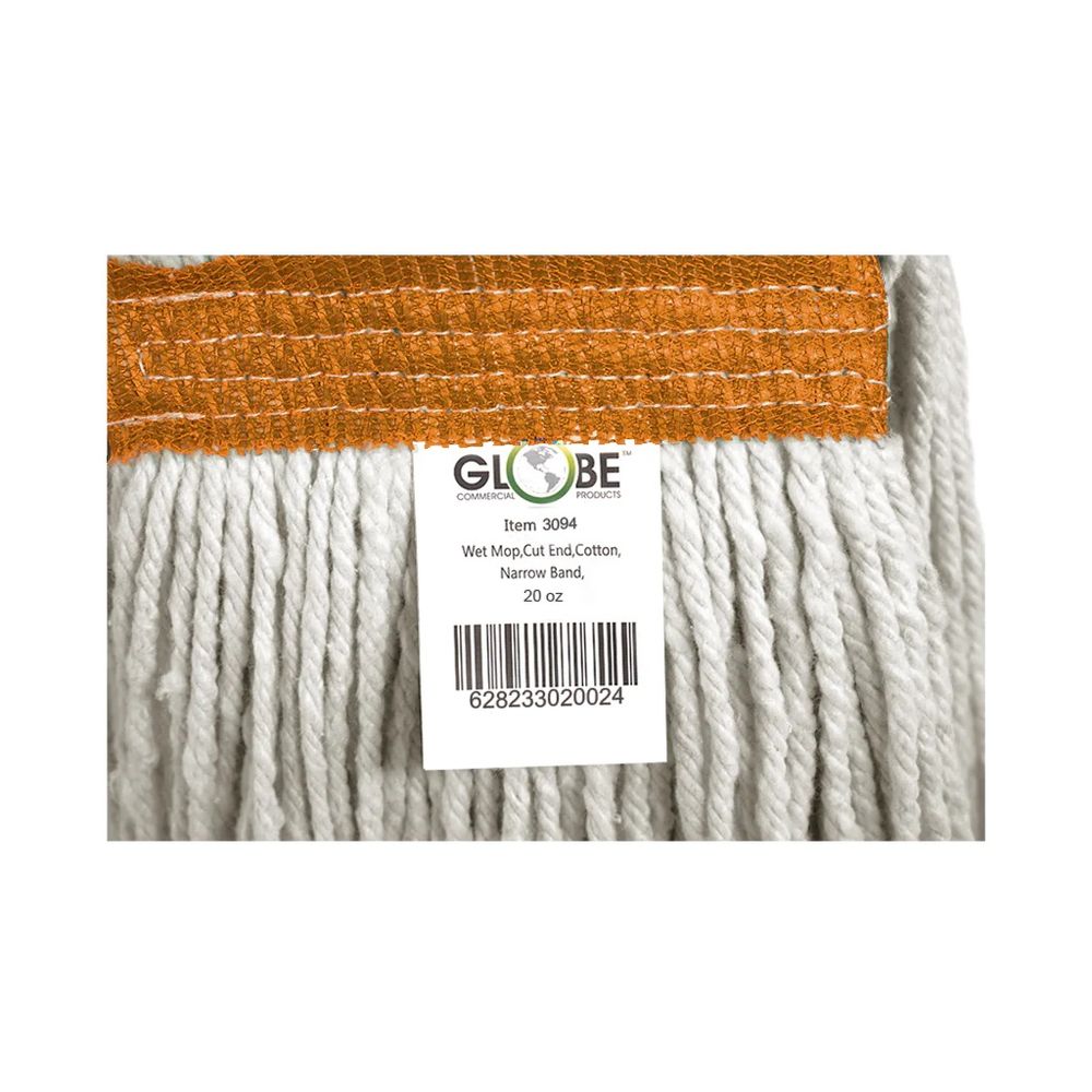 Globe Cot-pro White Cotton Narrow Band Wet Cut End Mop, 20 Oz Capacity -- 12 Per Case