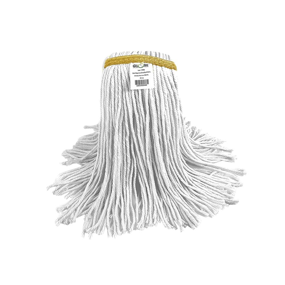 Globe Syn-pro Wet White Synthetic Narrow Band Cut End Mop, 24 Oz Capacity -- 12 Per Case