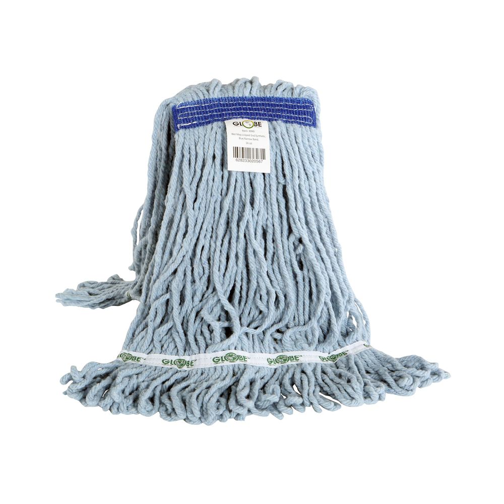 Globe Syn-pro Wet Blue Synthetic Narrow Band Looped End Mop, 16 Oz Capacity -- 12 Per Case