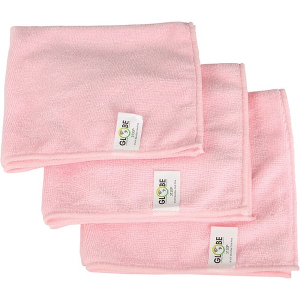 Globe Pink 240 Gsm Microfiber Cloth, 16 X 16 In -- 10 Per Case