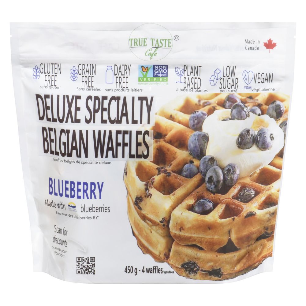 True Taste Cafe Deluxe Specialt Blueberry Belgian Waffles, 450 G -- 12 Per Case