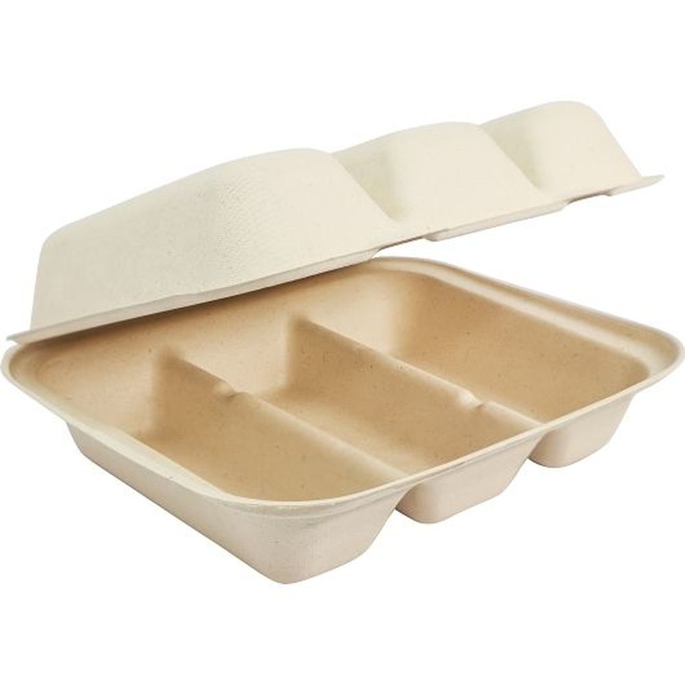 World Centric Boîtes À Tacos À Emporter En Fibres Végétales Non Blanchies, 3 Compartiments, Paquet De 50 (6 Par Carton)
