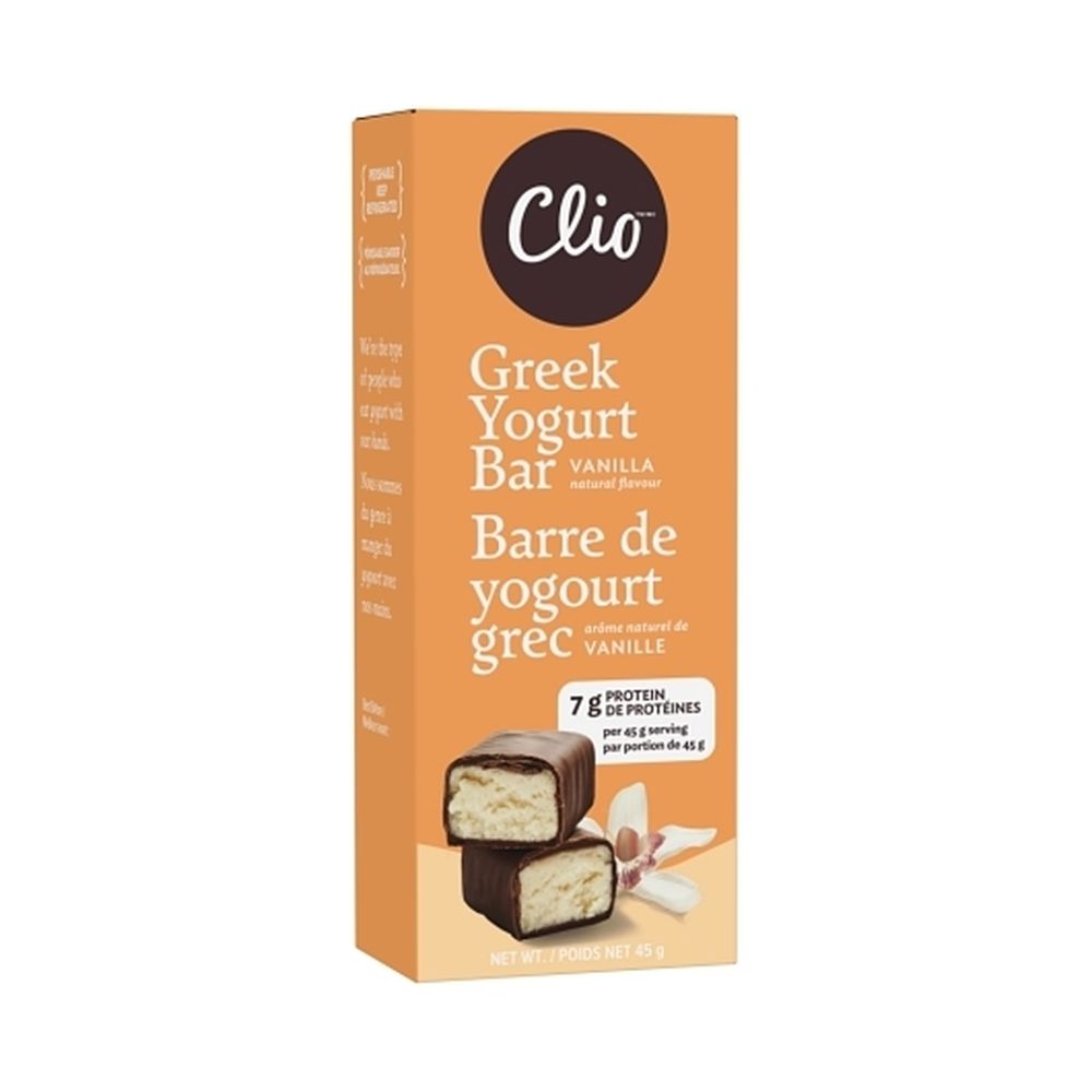Clio Barre De Yaourt Grec Vanille Au Chocolat Noir, 45,08 G – 10 Par Boîte