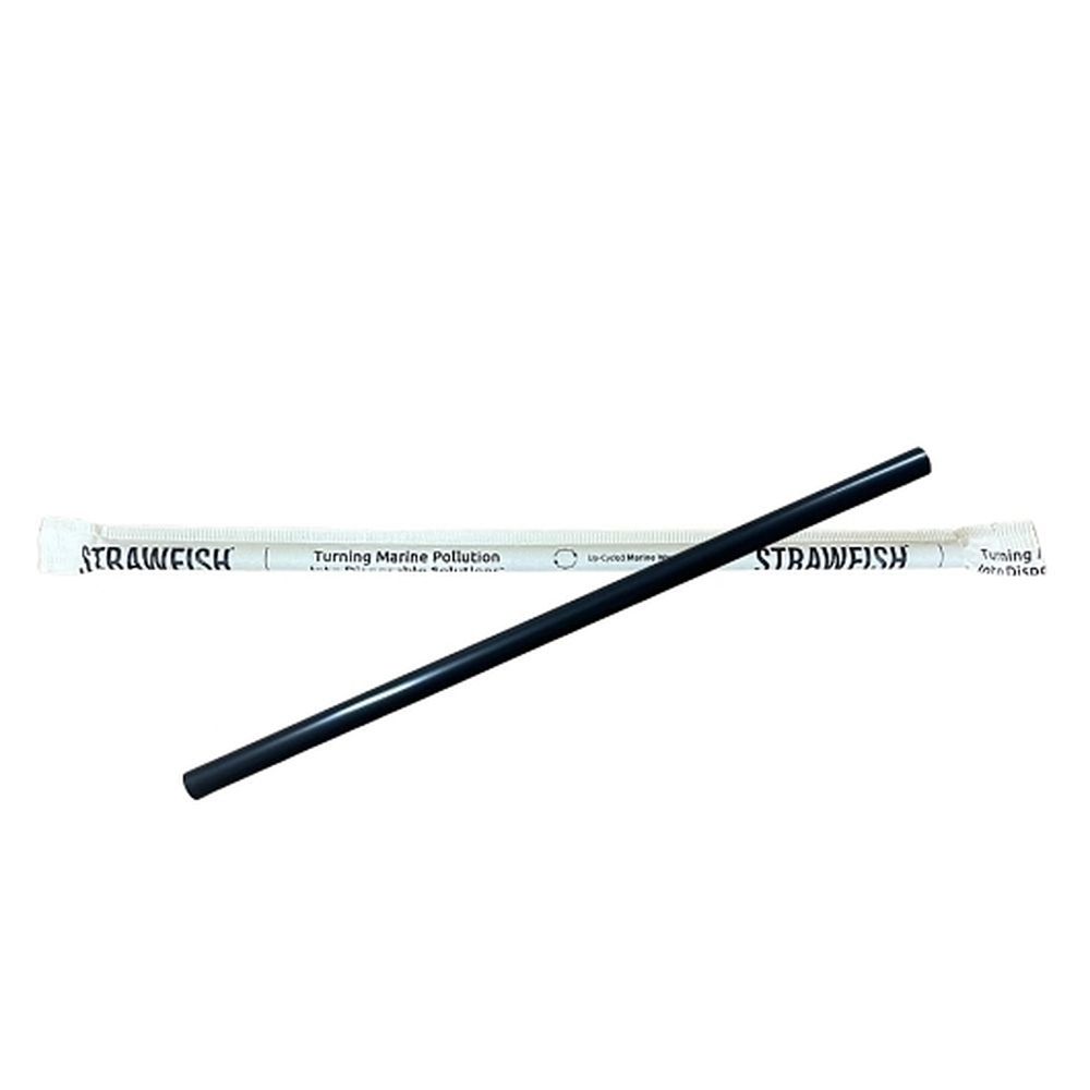 Strawfish 7.75 In X 8 Mm Black Biodegradable Paper Wrapped Giant Straw, 500 Count -- 10 Per Case