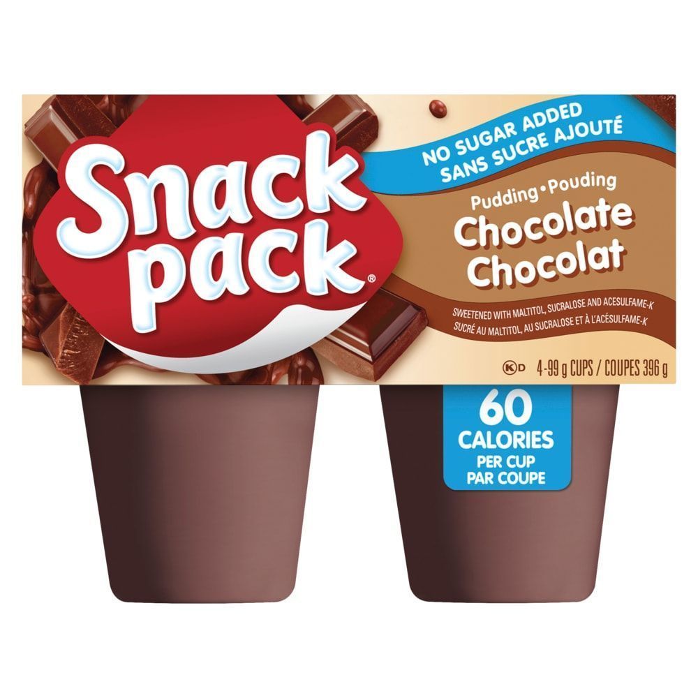 Snack Pack Pouding Au Chocolat Sans Sucre, 99 G – 48 Par Boîte