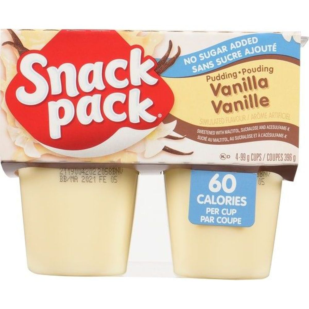 Snack Pack Pouding À La Vanille Sans Sucre, 99 G – 48 Par Boîte