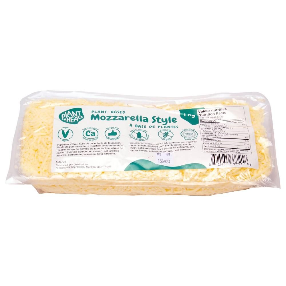 Plant Ahead Fromage Râpé Végétalien Style Mozzarella, 1 Kg – 2 Par Carton