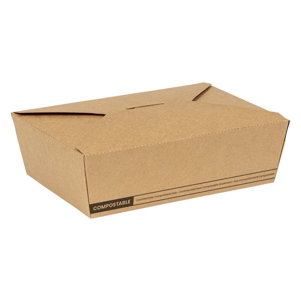 Eco-systems Boîte À Emporter En Carton Kraft Pla Compostable N° 3, 19,4 X 13,7 X 6,4 Cm, Paquet De 50 (4 Boîtes Par Caisse).