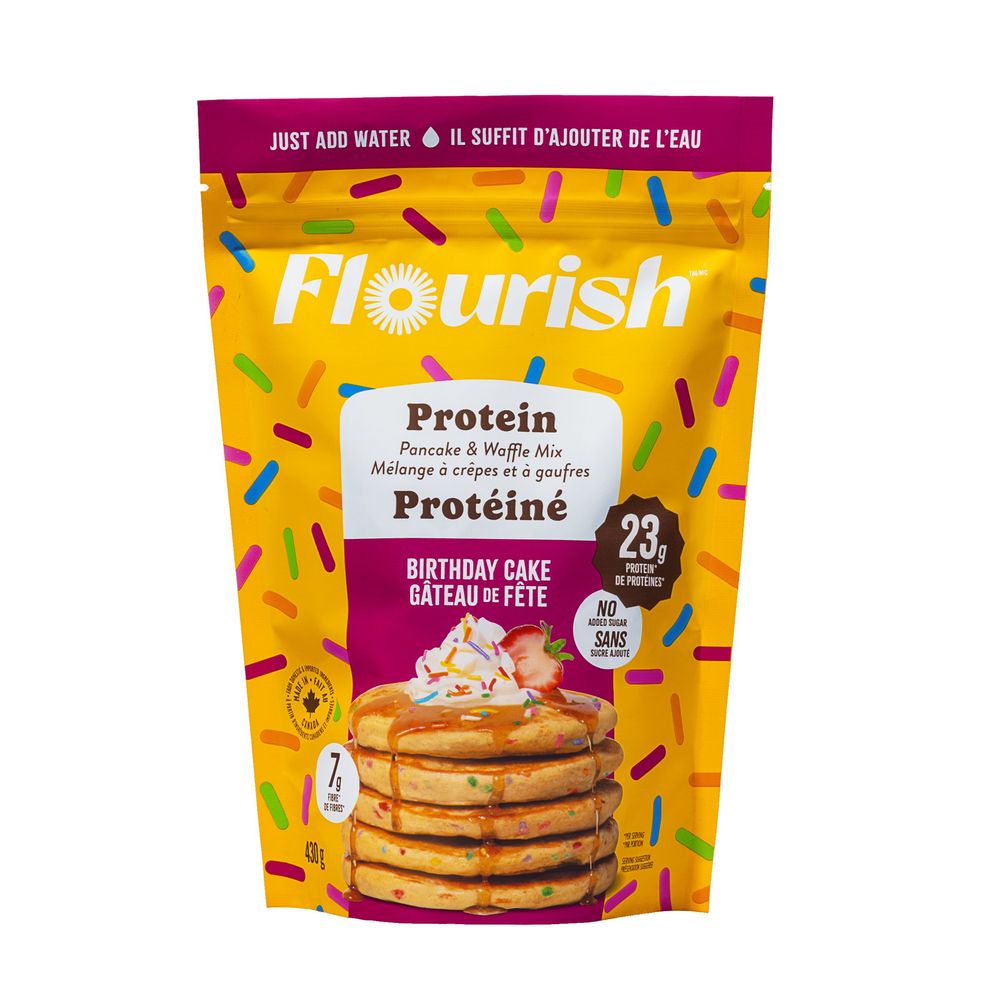 Flourish Birthday Cake Protein Pancake And Waffle Mix, 430 G