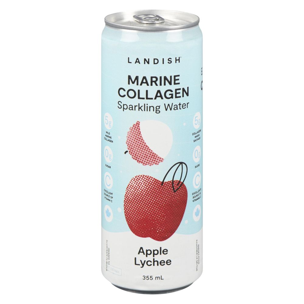 Landish Apple Lychee Marine Collagen Sparkling Water, 355 Ml
