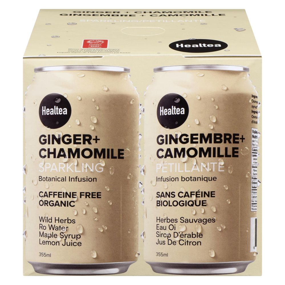 Healtea Organic Ginger Chamomile Sparkling Herbal Tea, 355 Ml -- 4 Per Case