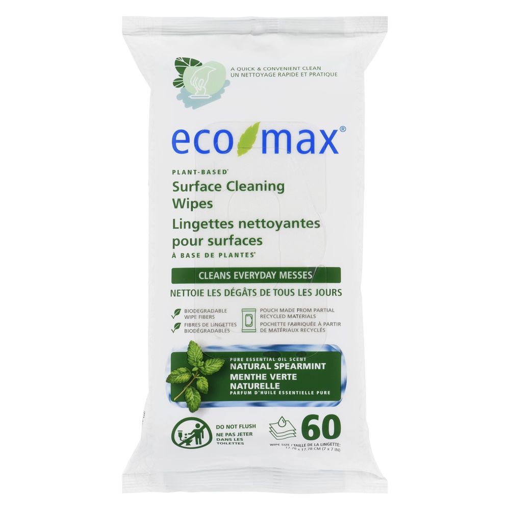 Eco-max Natural Spearmint Surface Cleaning Wipes, 60 Count -- 4 Per Case