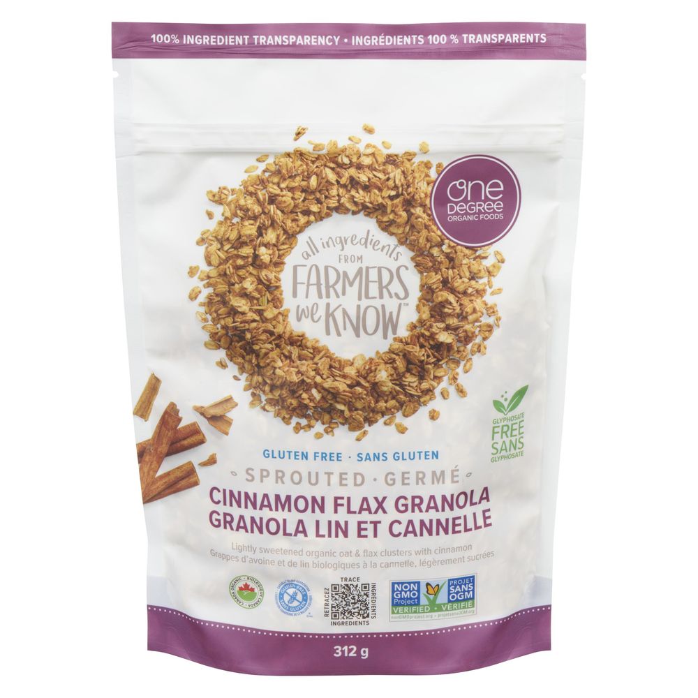 One Degree Organic Foods ,granola Bio Sans Gluten À L'avoine Germée, À La Cannelle Et Aux Graines De Lin, 312 G